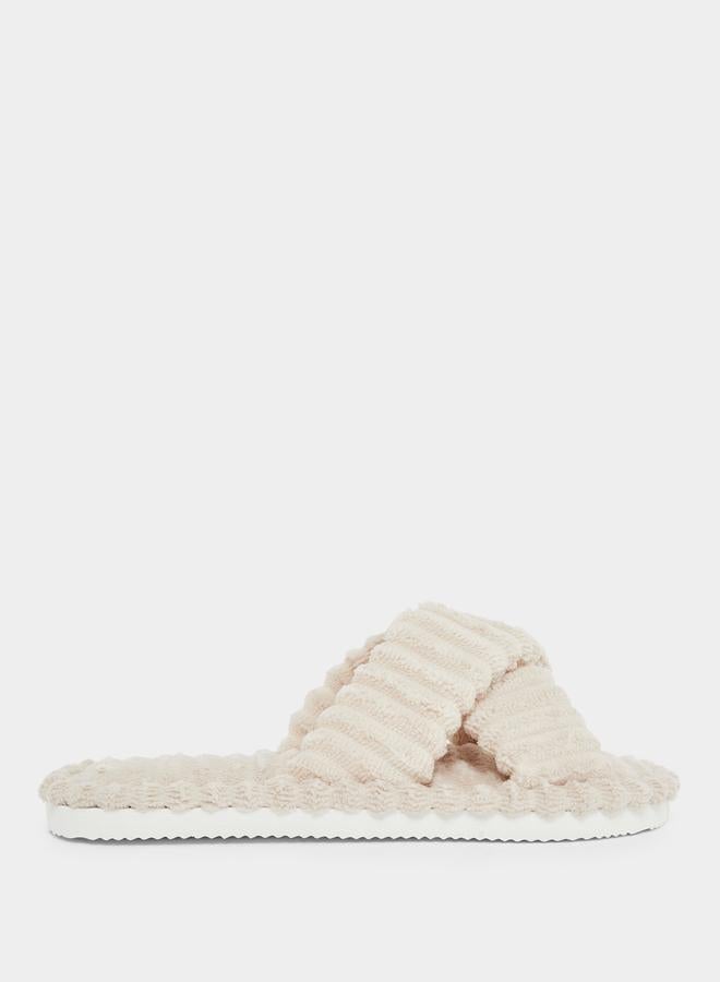 Styli Women Beige Crisscross Bedroom Slippers - Image 1